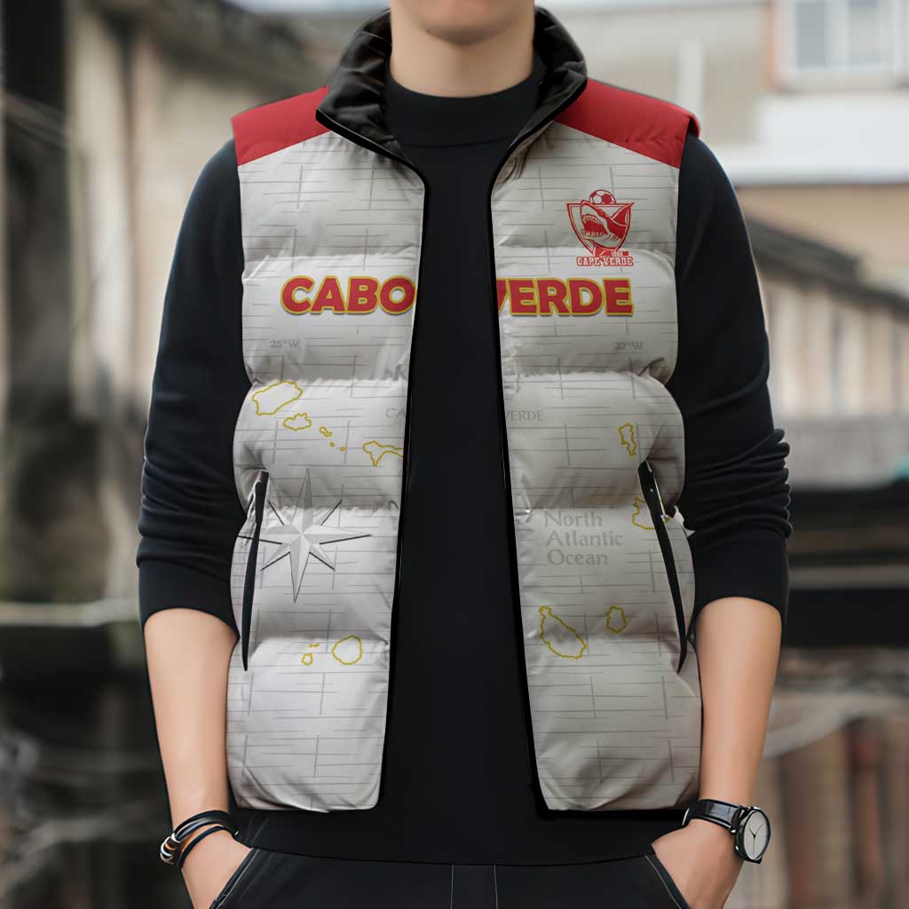 Custom Cape Verde Football Sleeveless Puffer Jacket Come On Tubaroes Azuis - White - Wonder Print Shop