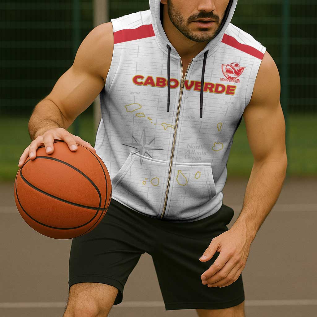 Custom Cape Verde Football Sleeveless Zip Hoodie Come On Tubaroes Azuis - White - Wonder Print Shop