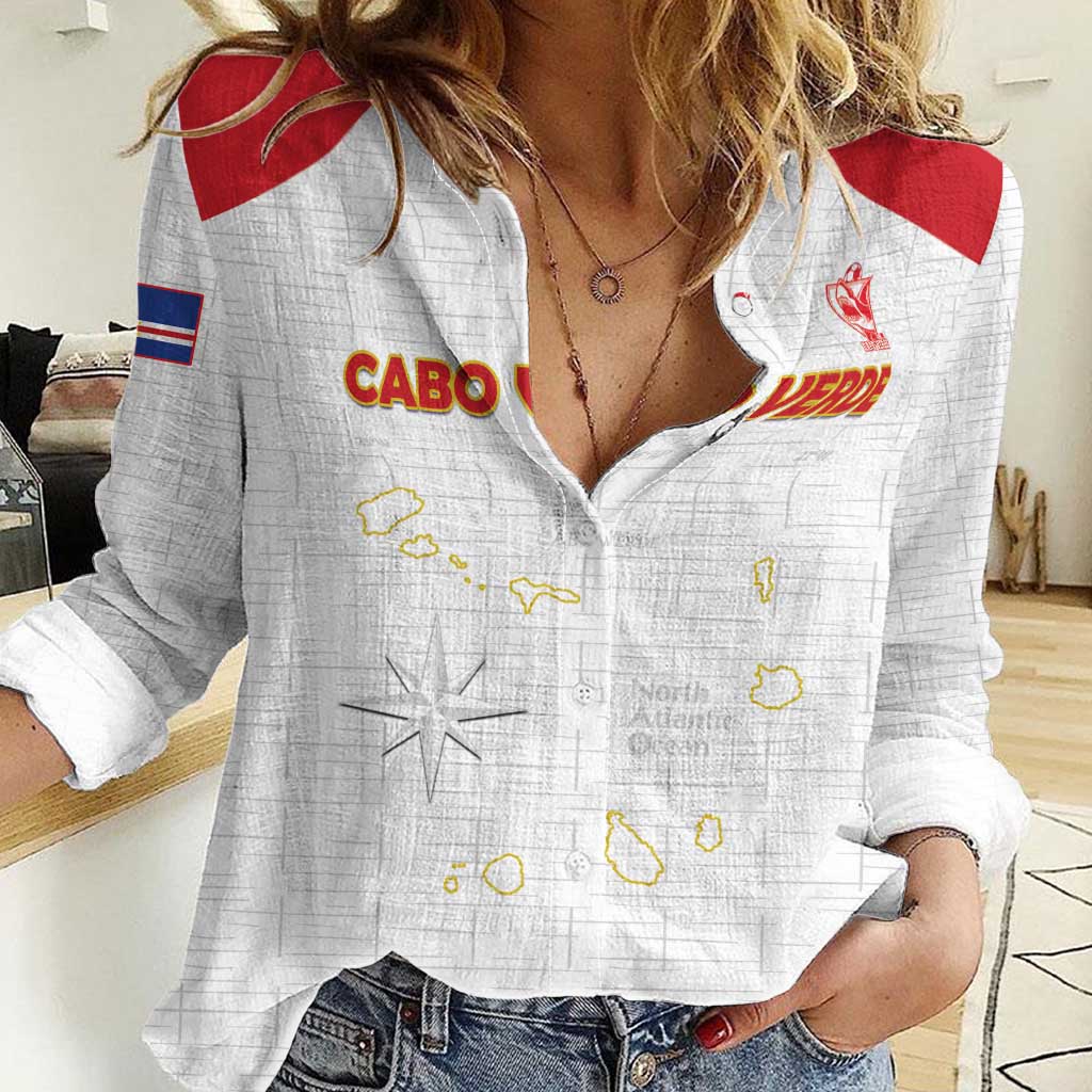 Custom Cape Verde Football Women Casual Shirt Come On Tubaroes Azuis - White - Wonder Print Shop
