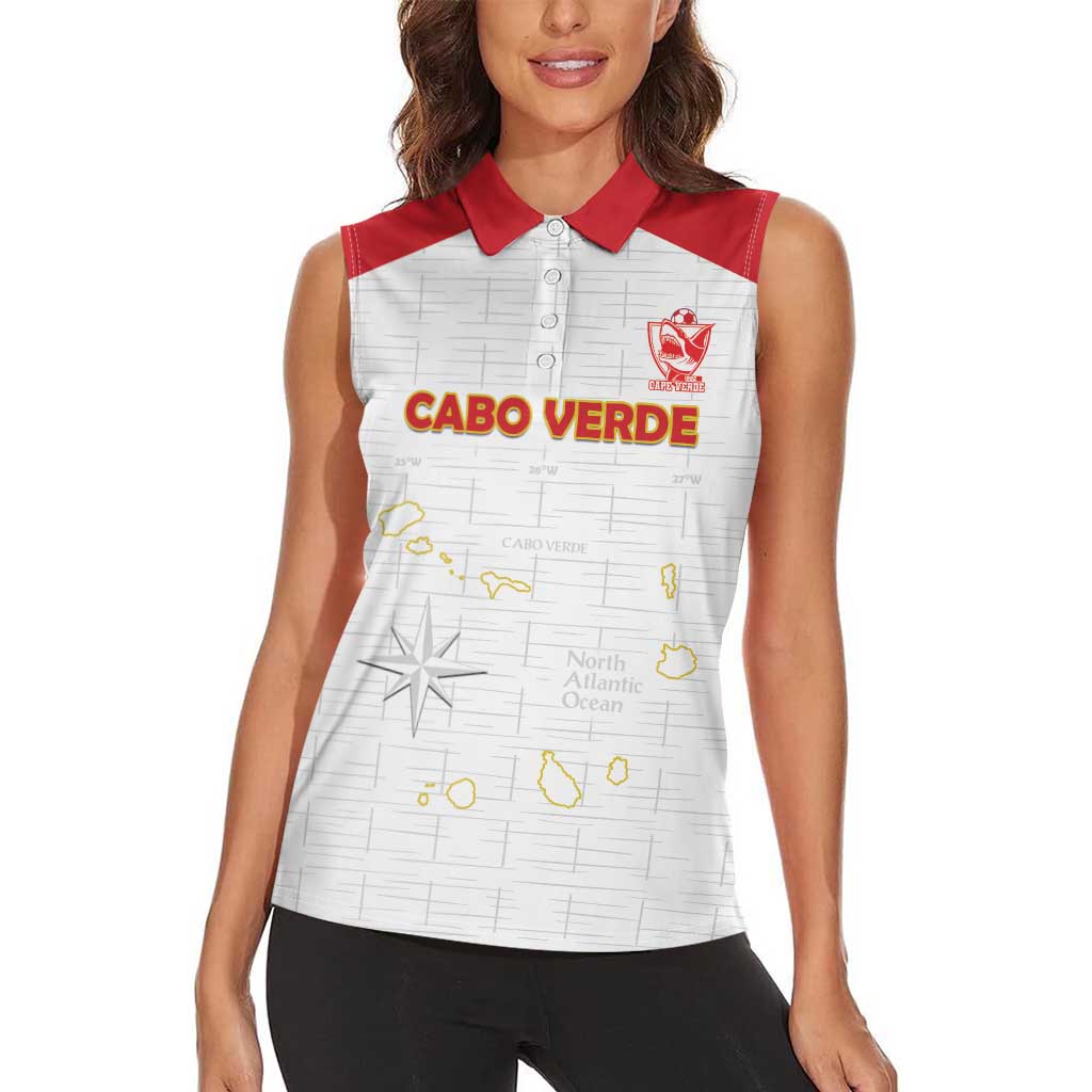 Custom Cape Verde Football Women Sleeveless Polo Shirt Come On Tubaroes Azuis - White - Wonder Print Shop