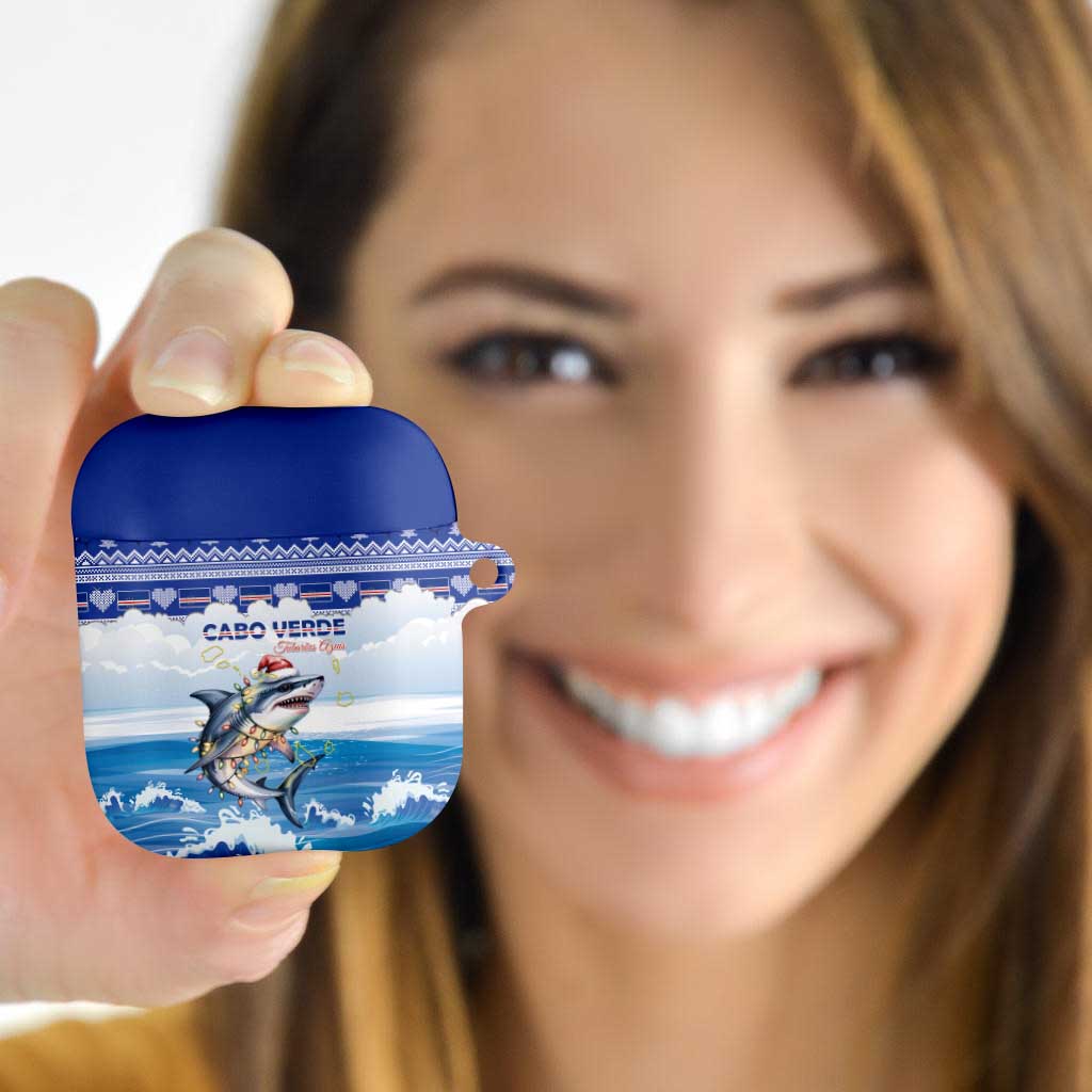Cape Verde Football Christmas AirPods Case Feliz Natal Tubaroes Azuis - Wonder Print Shop