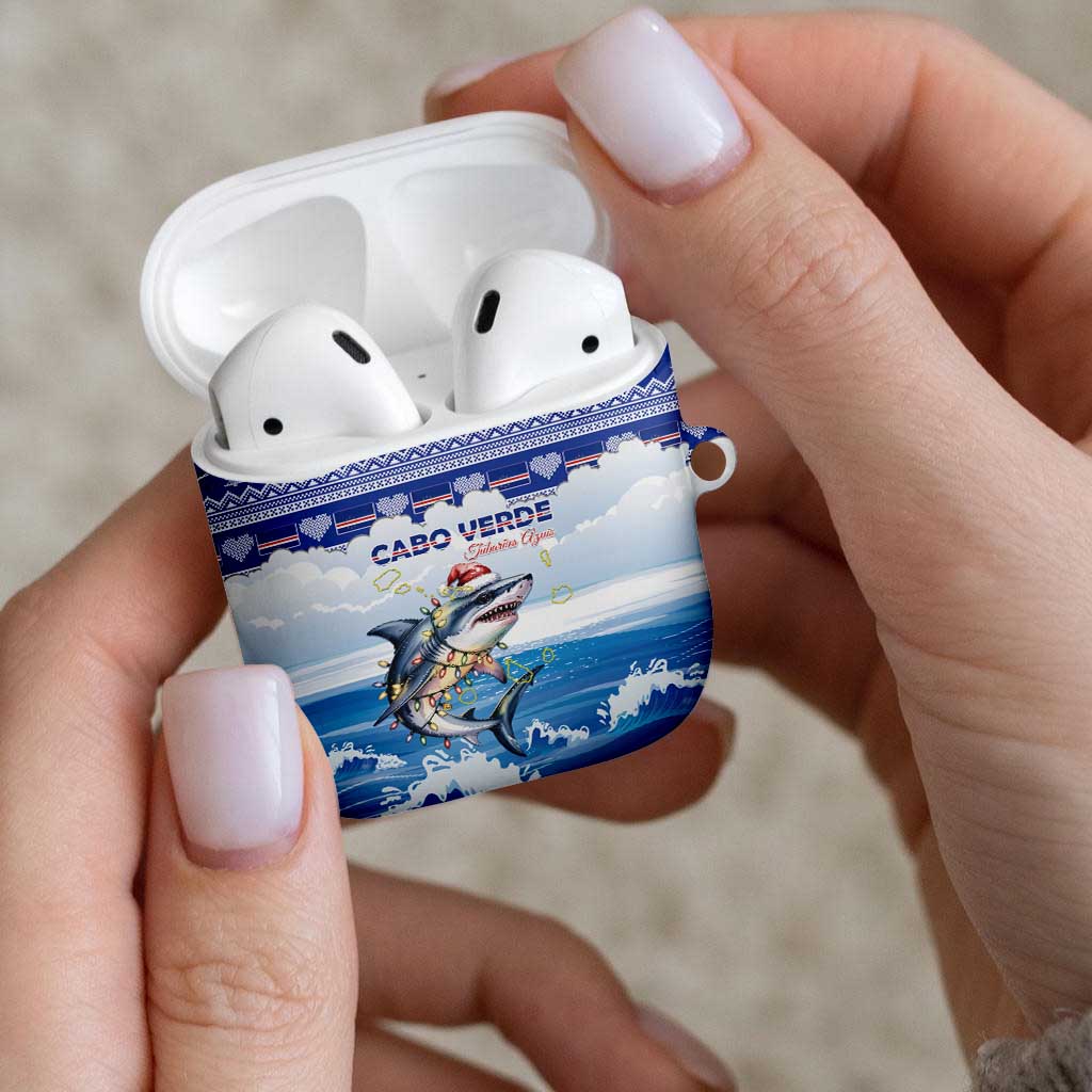 Cape Verde Football Christmas AirPods Case Feliz Natal Tubaroes Azuis - Wonder Print Shop