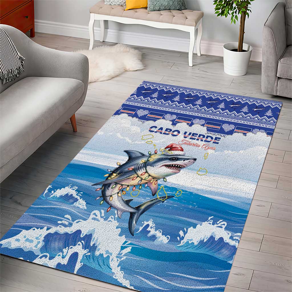 Cape Verde Football Christmas Area Rug Feliz Natal Tubaroes Azuis - Wonder Print Shop