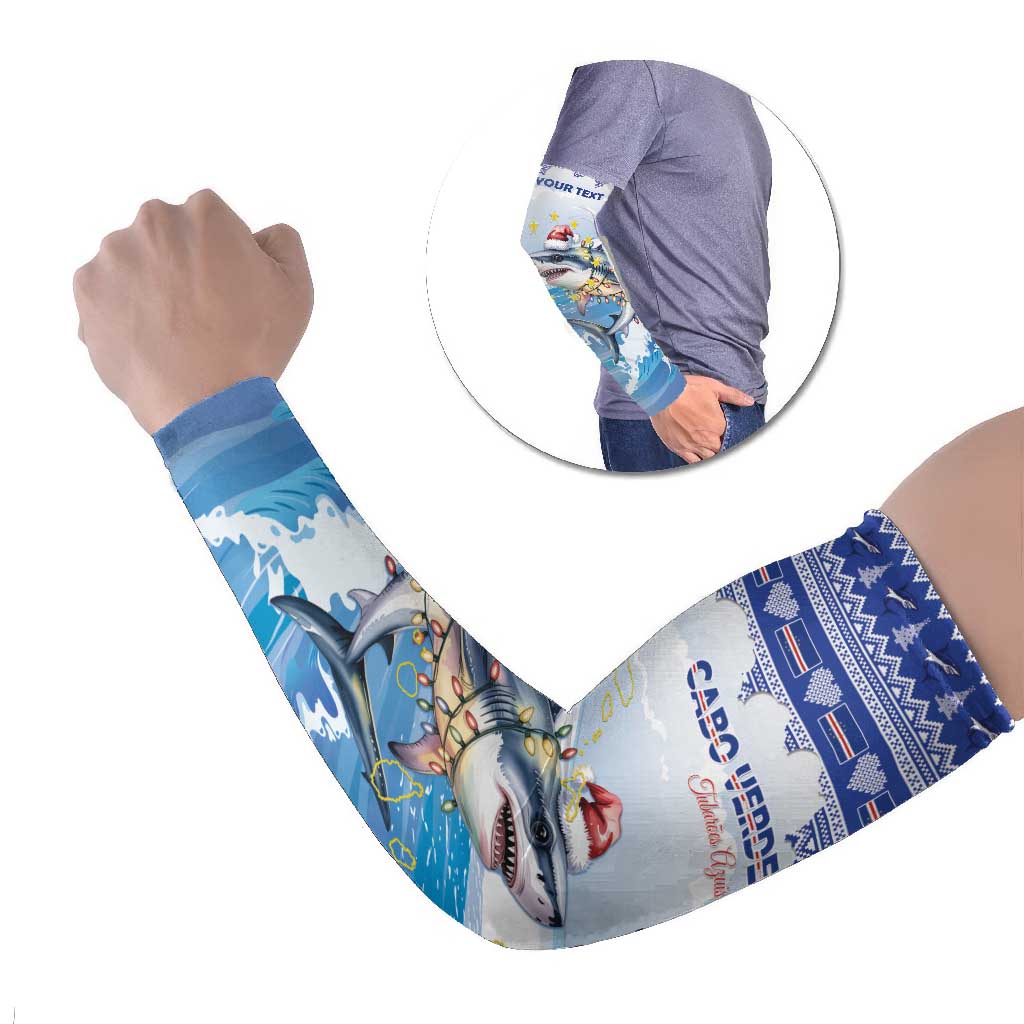 Personalized Cape Verde Football Christmas Arm Sleeves Feliz Natal Tubaroes Azuis - Wonder Print Shop