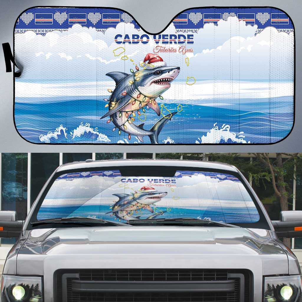 Cape Verde Football Christmas Auto Sun Shade Feliz Natal Tubaroes Azuis - Wonder Print Shop