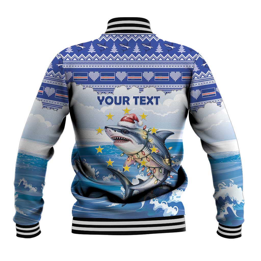 Personalized Cape Verde Football Christmas Baseball Jacket Feliz Natal Tubaroes Azuis - Wonder Print Shop