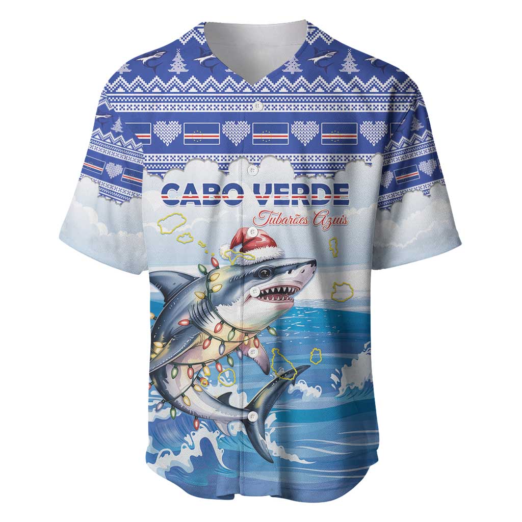 Personalized Cape Verde Football Christmas Baseball Jersey Feliz Natal Tubaroes Azuis - Wonder Print Shop