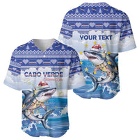 Personalized Cape Verde Football Christmas Baseball Jersey Feliz Natal Tubaroes Azuis - Wonder Print Shop