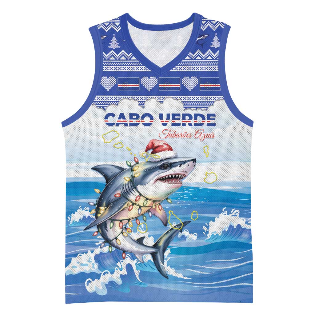 Personalized Cape Verde Football Christmas Basketball Jersey Feliz Natal Tubaroes Azuis - Wonder Print Shop