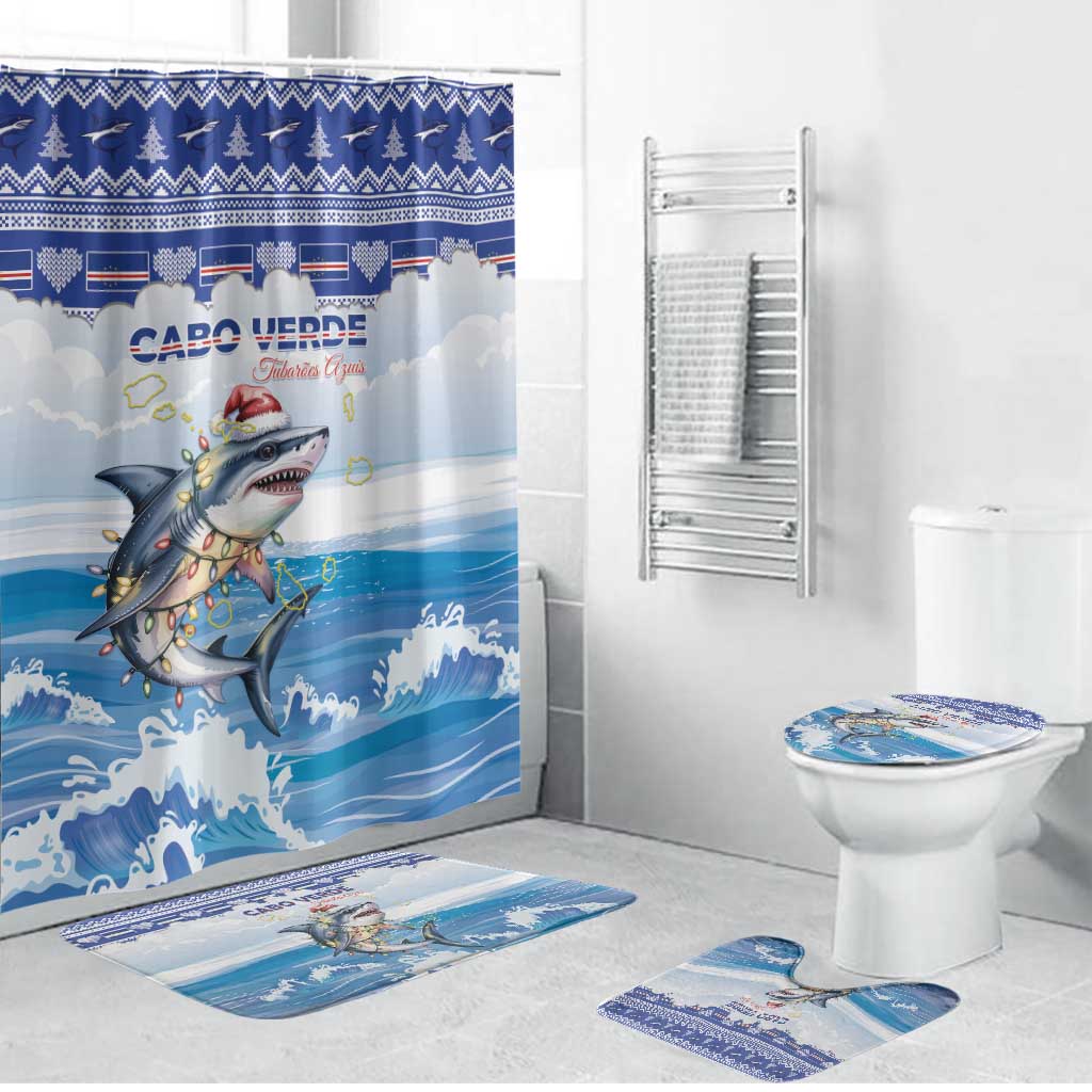 Cape Verde Football Christmas Bathroom Set Feliz Natal Tubaroes Azuis - Wonder Print Shop