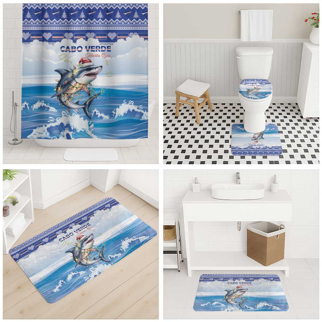 Cape Verde Football Christmas Bathroom Set Feliz Natal Tubaroes Azuis - Wonder Print Shop