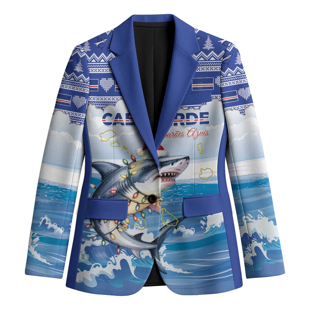 Personalized Cape Verde Football Christmas Blazer Feliz Natal Tubaroes Azuis - Wonder Print Shop