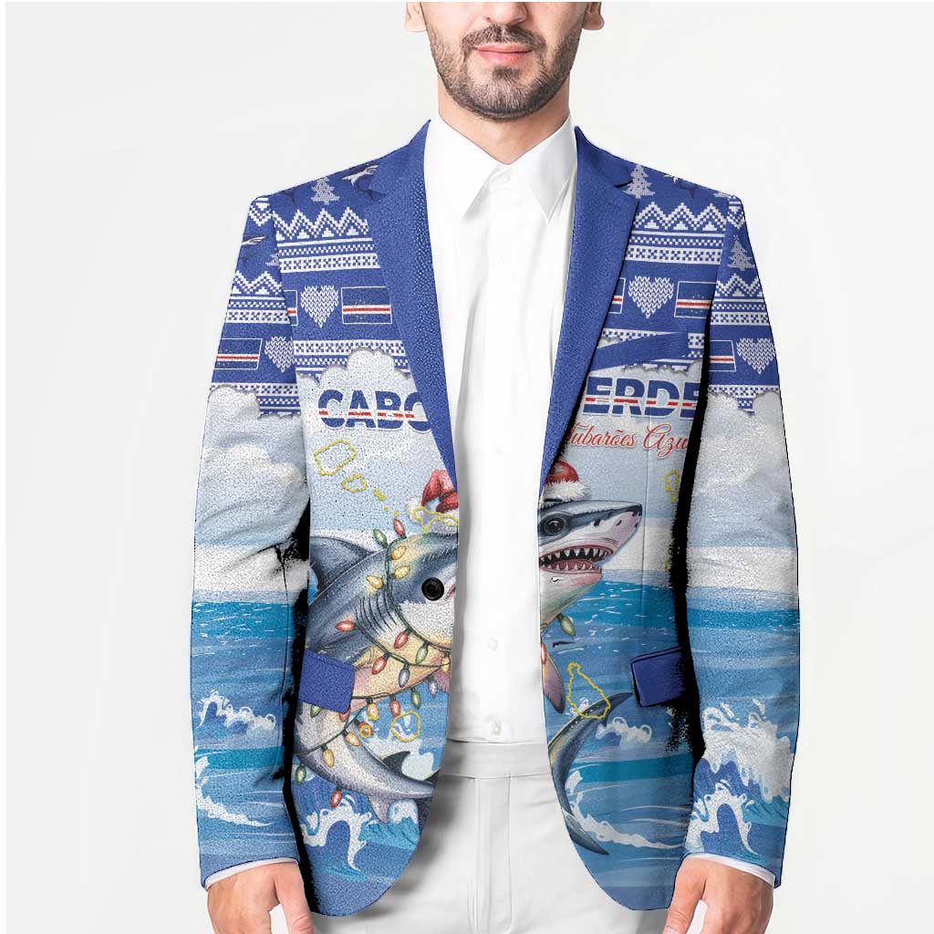 Personalized Cape Verde Football Christmas Blazer Feliz Natal Tubaroes Azuis - Wonder Print Shop