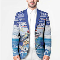Personalized Cape Verde Football Christmas Blazer Feliz Natal Tubaroes Azuis - Wonder Print Shop