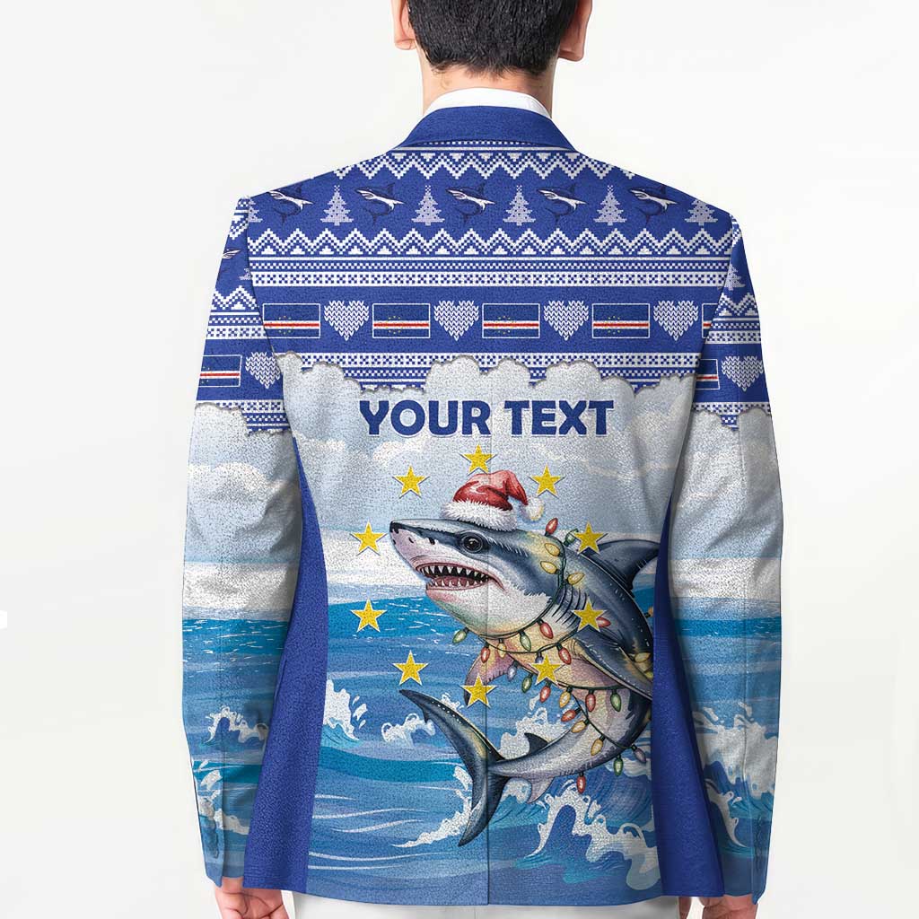 Personalized Cape Verde Football Christmas Blazer Feliz Natal Tubaroes Azuis - Wonder Print Shop