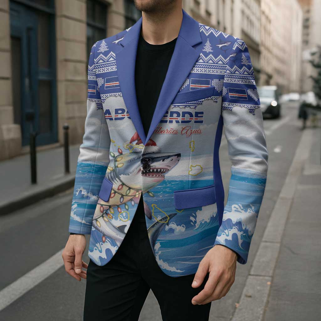 Personalized Cape Verde Football Christmas Blazer Feliz Natal Tubaroes Azuis - Wonder Print Shop