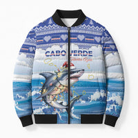 Personalized Cape Verde Football Christmas Bomber Puffer Jacket Feliz Natal Tubaroes Azuis - Wonder Print Shop