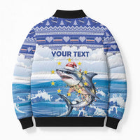 Personalized Cape Verde Football Christmas Bomber Puffer Jacket Feliz Natal Tubaroes Azuis - Wonder Print Shop