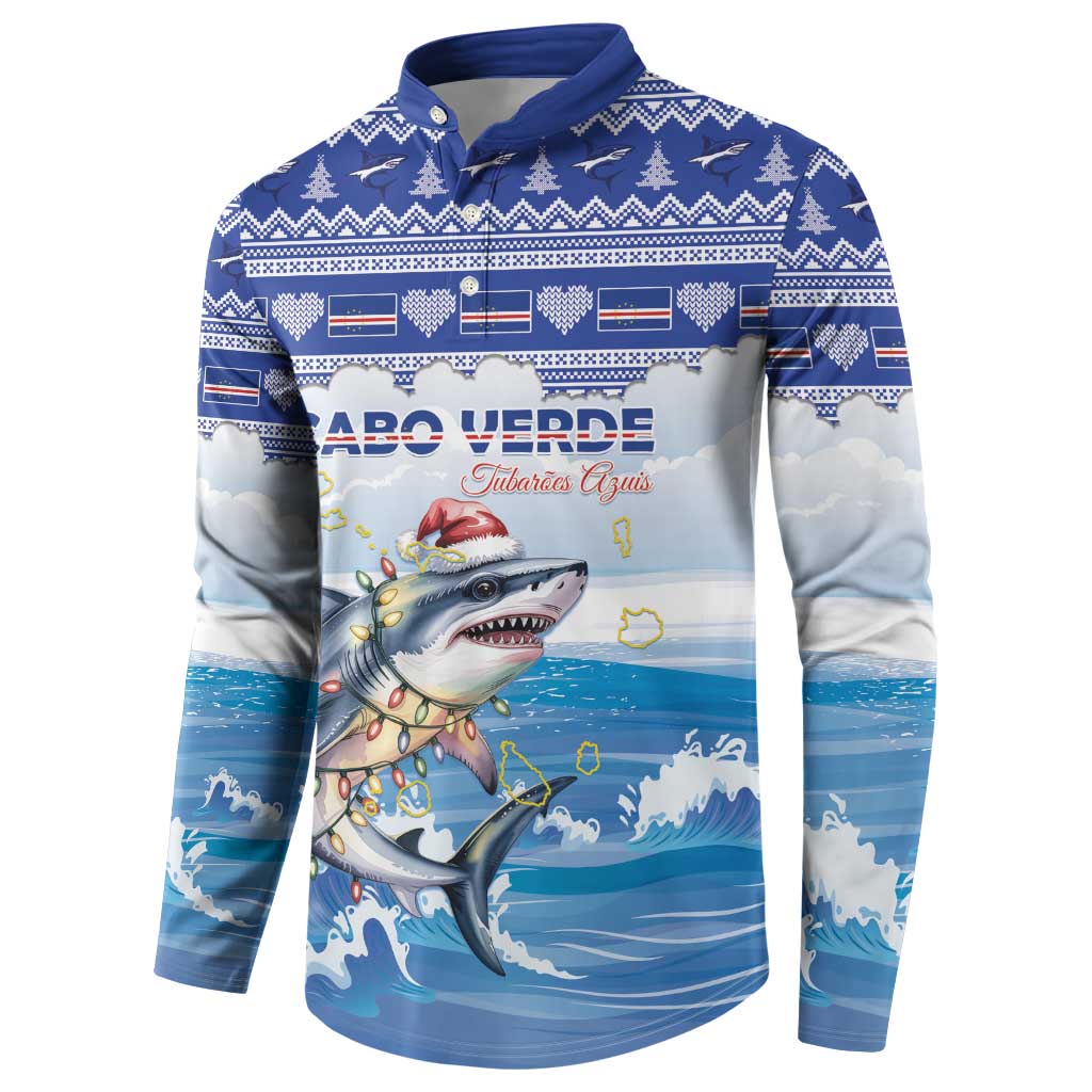 Personalized Cape Verde Football Christmas Button Sweatshirt Feliz Natal Tubaroes Azuis - Wonder Print Shop