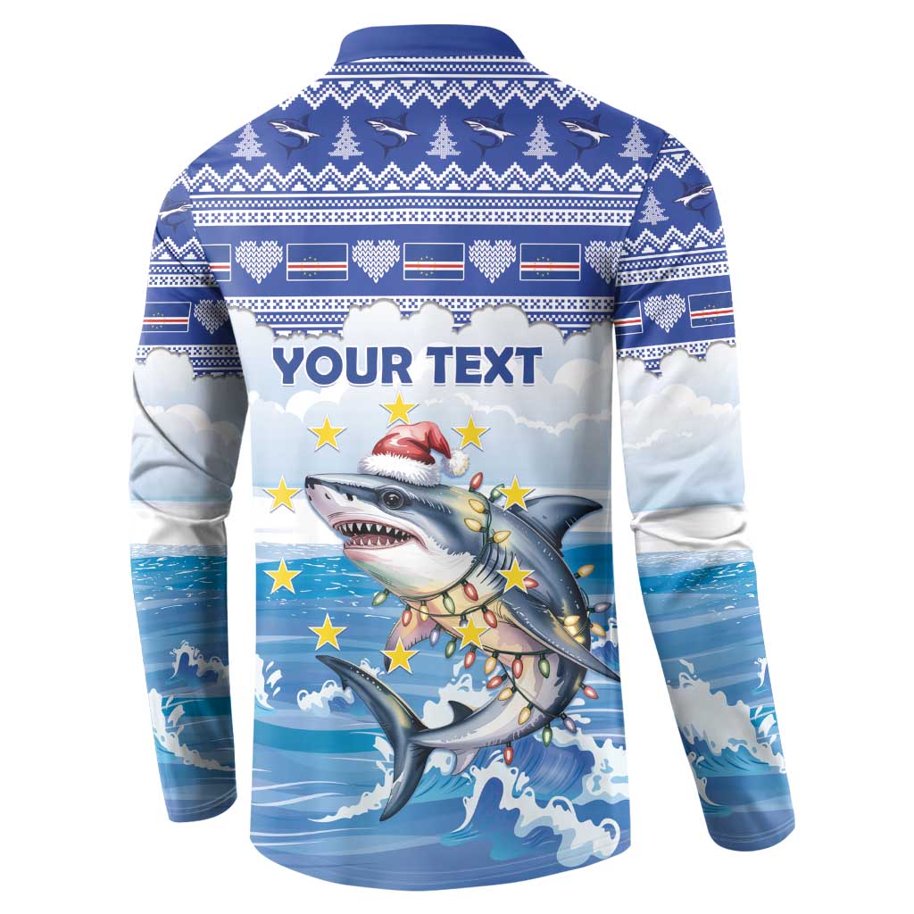 Personalized Cape Verde Football Christmas Button Sweatshirt Feliz Natal Tubaroes Azuis - Wonder Print Shop