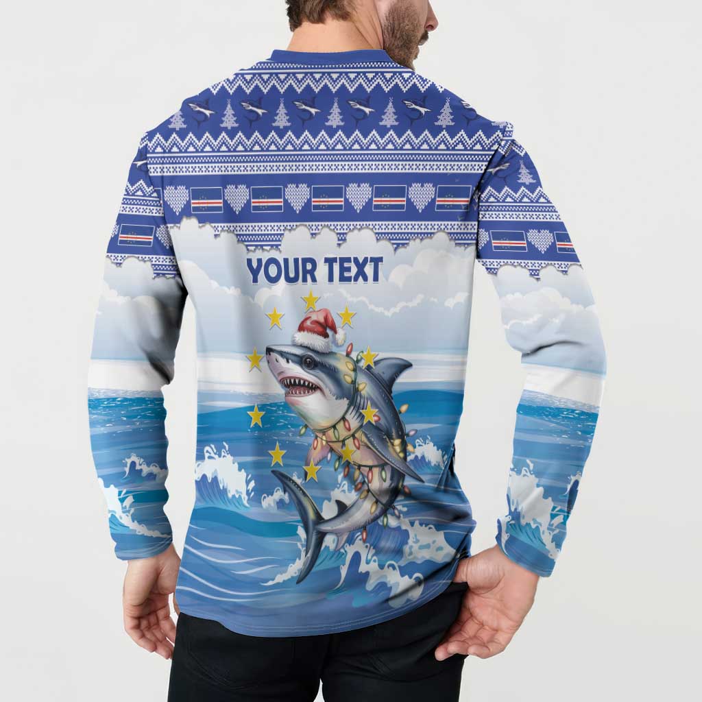 Personalized Cape Verde Football Christmas Button Sweatshirt Feliz Natal Tubaroes Azuis - Wonder Print Shop
