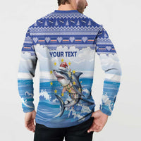 Personalized Cape Verde Football Christmas Button Sweatshirt Feliz Natal Tubaroes Azuis - Wonder Print Shop