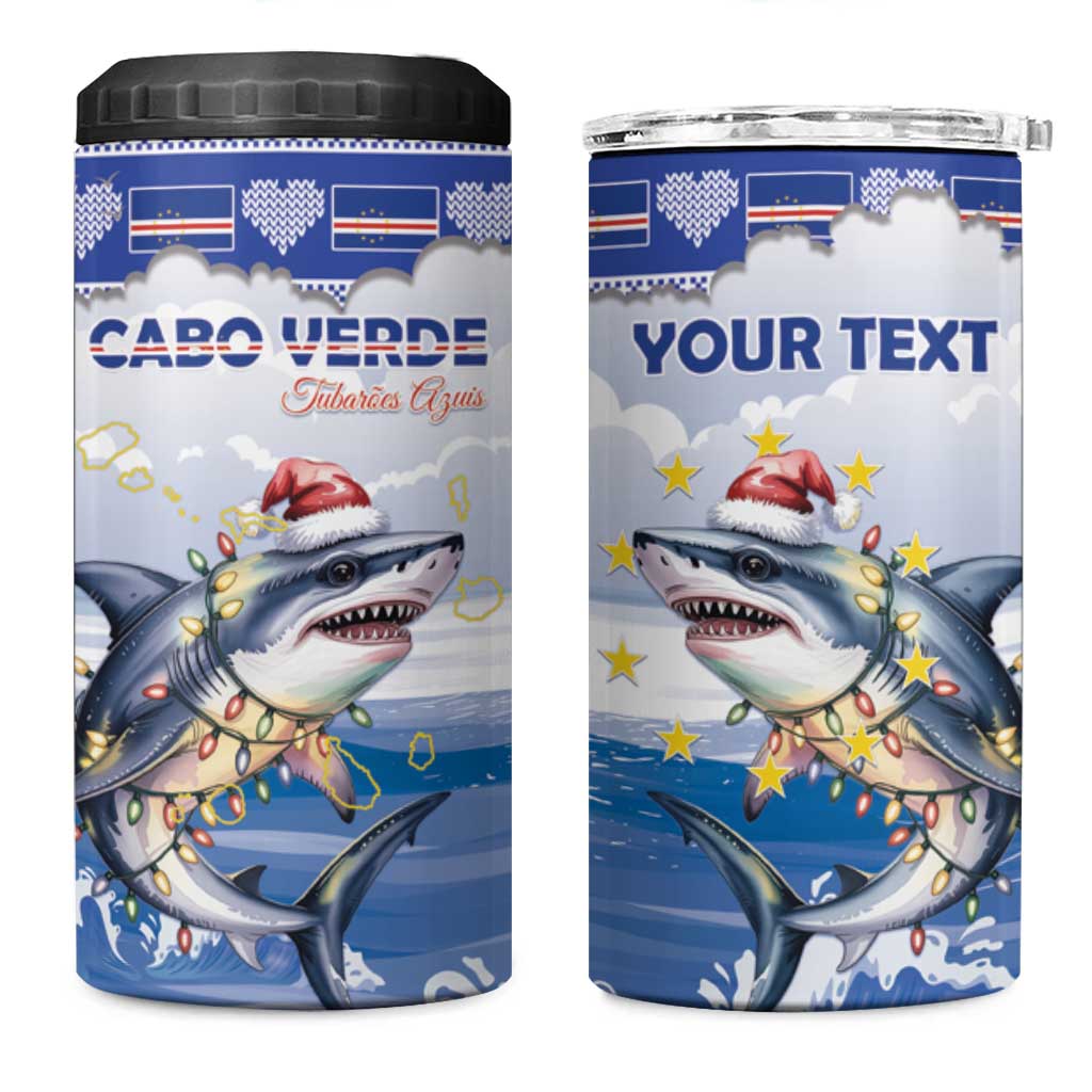 Personalized Cape Verde Football Christmas 4 in 1 Can Cooler Tumbler Feliz Natal Tubaroes Azuis - Wonder Print Shop