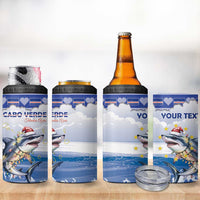 Personalized Cape Verde Football Christmas 4 in 1 Can Cooler Tumbler Feliz Natal Tubaroes Azuis - Wonder Print Shop