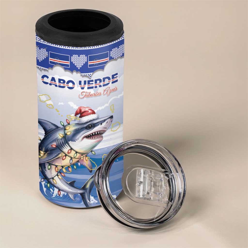 Personalized Cape Verde Football Christmas 4 in 1 Can Cooler Tumbler Feliz Natal Tubaroes Azuis - Wonder Print Shop