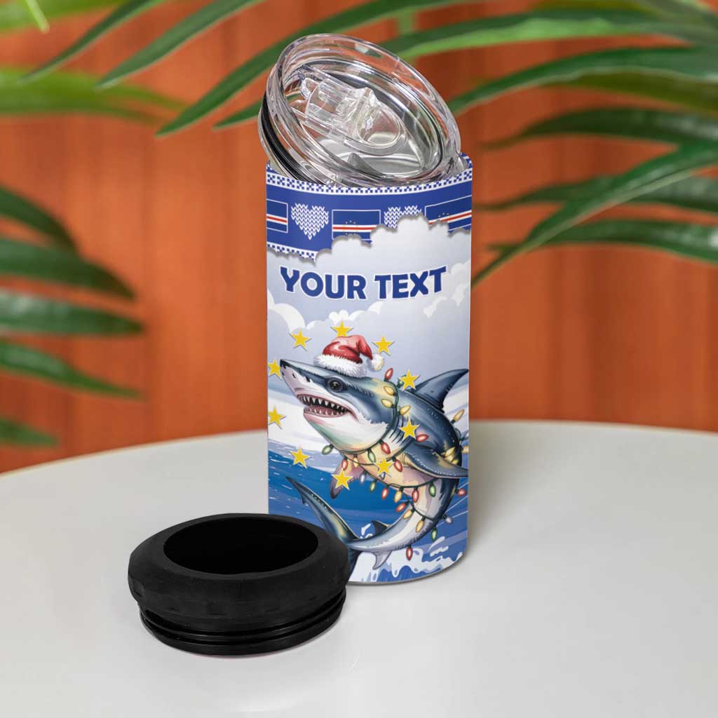 Personalized Cape Verde Football Christmas 4 in 1 Can Cooler Tumbler Feliz Natal Tubaroes Azuis - Wonder Print Shop