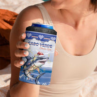 Personalized Cape Verde Football Christmas 4 in 1 Can Cooler Tumbler Feliz Natal Tubaroes Azuis - Wonder Print Shop