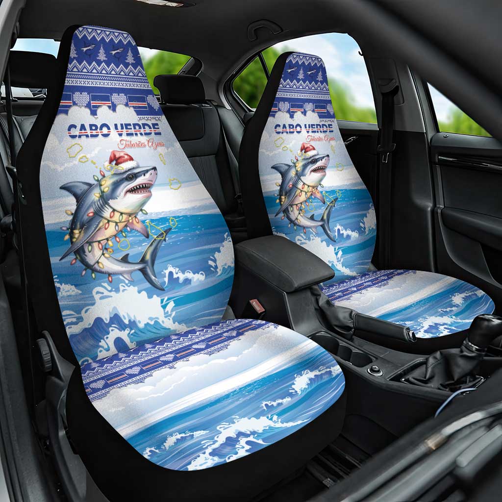 Cape Verde Football Christmas Car Seat Cover Feliz Natal Tubaroes Azuis - Wonder Print Shop