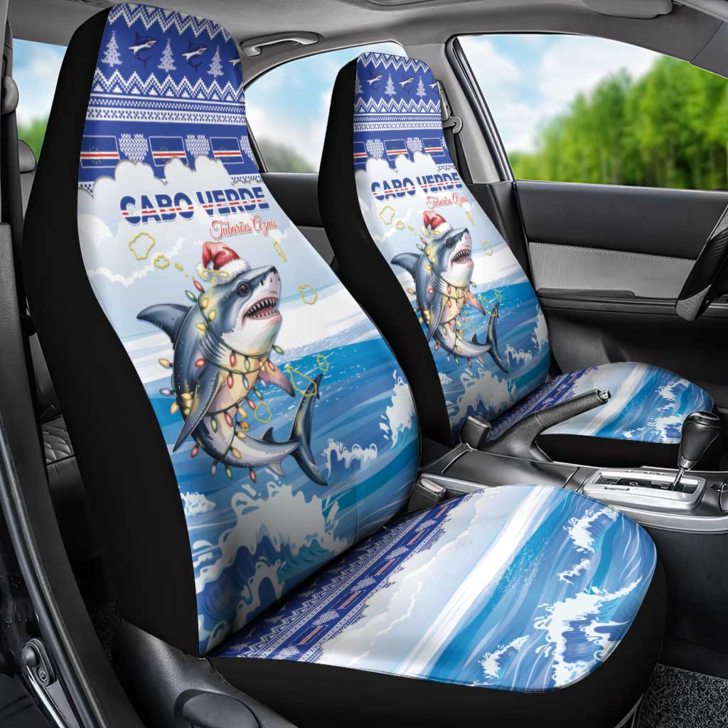 Cape Verde Football Christmas Car Seat Cover Feliz Natal Tubaroes Azuis - Wonder Print Shop
