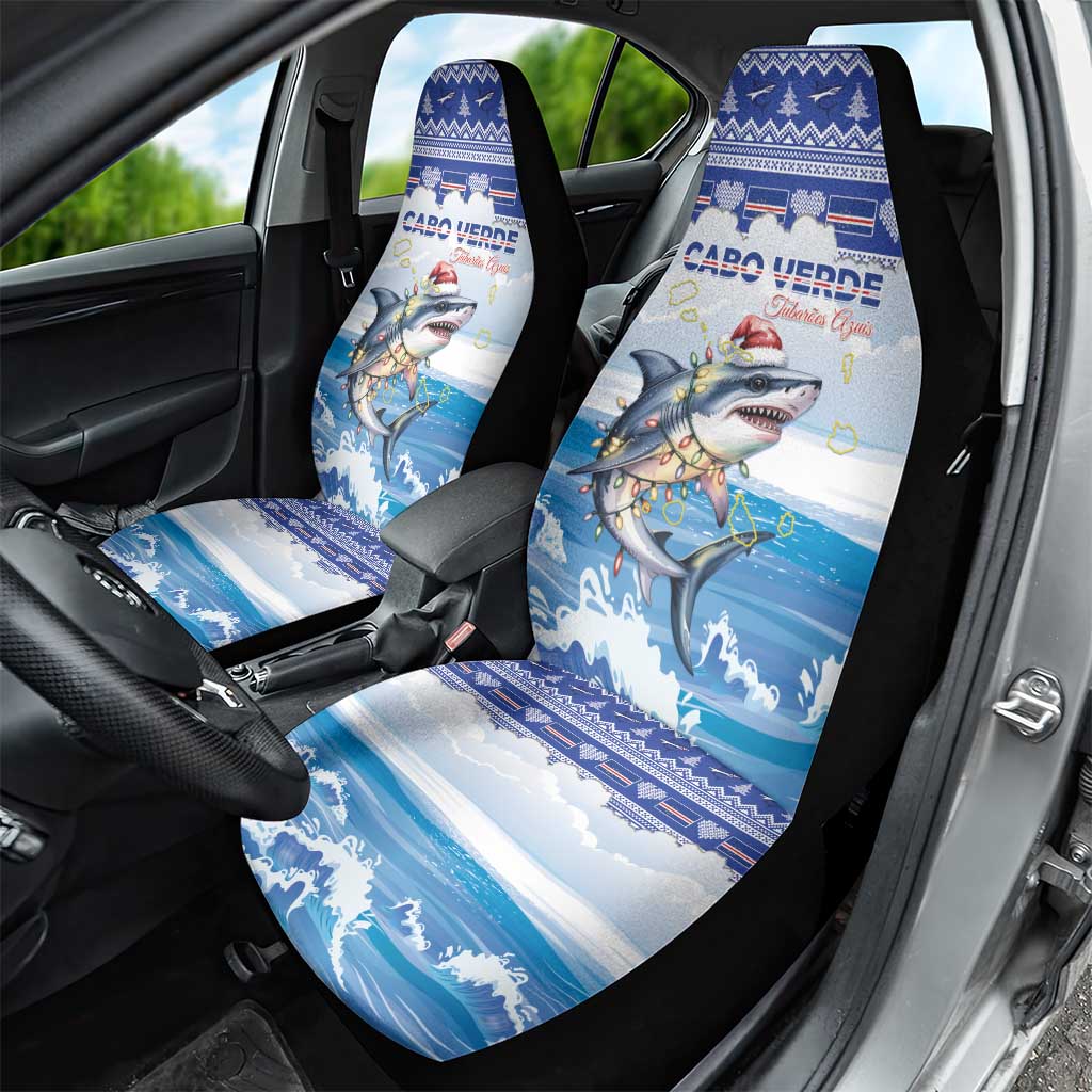 Cape Verde Football Christmas Car Seat Cover Feliz Natal Tubaroes Azuis - Wonder Print Shop