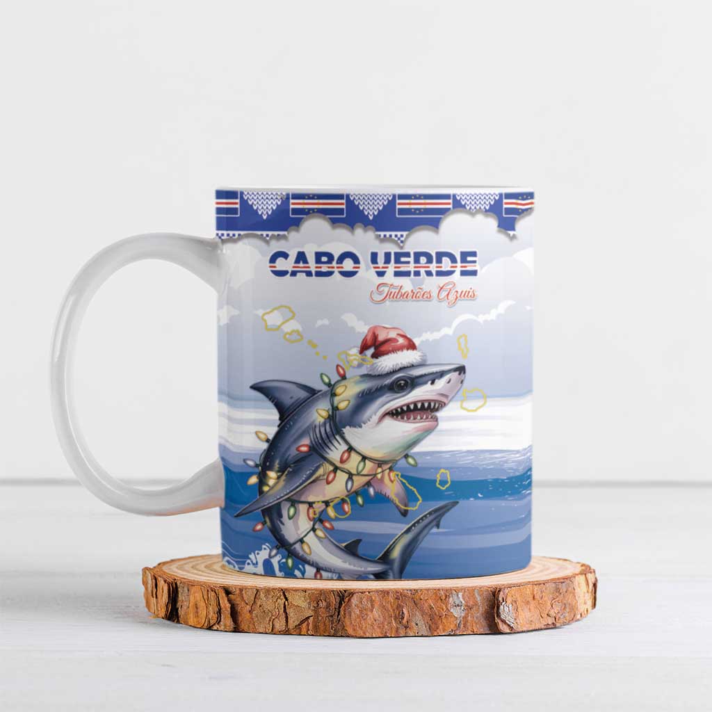 Personalized Cape Verde Football Christmas Ceramic Mug Feliz Natal Tubaroes Azuis - Wonder Print Shop