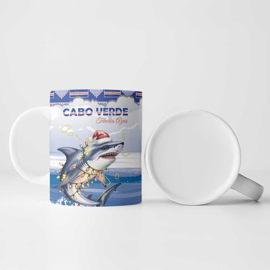 Personalized Cape Verde Football Christmas Ceramic Mug Feliz Natal Tubaroes Azuis - Wonder Print Shop