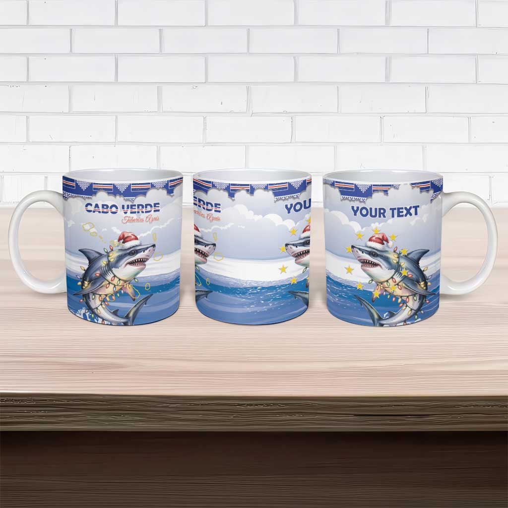 Personalized Cape Verde Football Christmas Ceramic Mug Feliz Natal Tubaroes Azuis - Wonder Print Shop