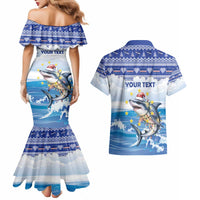 Personalized Cape Verde Football Christmas Couples Matching Mermaid Dress and Hawaiian Shirt Feliz Natal Tubaroes Azuis - Wonder Print Shop