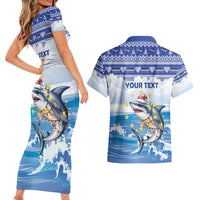 Personalized Cape Verde Football Christmas Couples Matching Short Sleeve Bodycon Dress and Hawaiian Shirt Feliz Natal Tubaroes Azuis - Wonder Print Shop