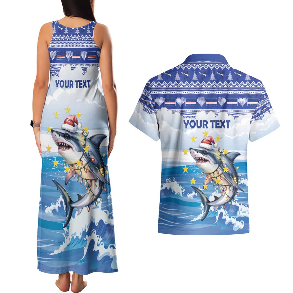Personalized Cape Verde Football Christmas Couples Matching Tank Maxi Dress and Hawaiian Shirt Feliz Natal Tubaroes Azuis - Wonder Print Shop