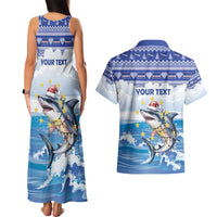 Personalized Cape Verde Football Christmas Couples Matching Tank Maxi Dress and Hawaiian Shirt Feliz Natal Tubaroes Azuis - Wonder Print Shop