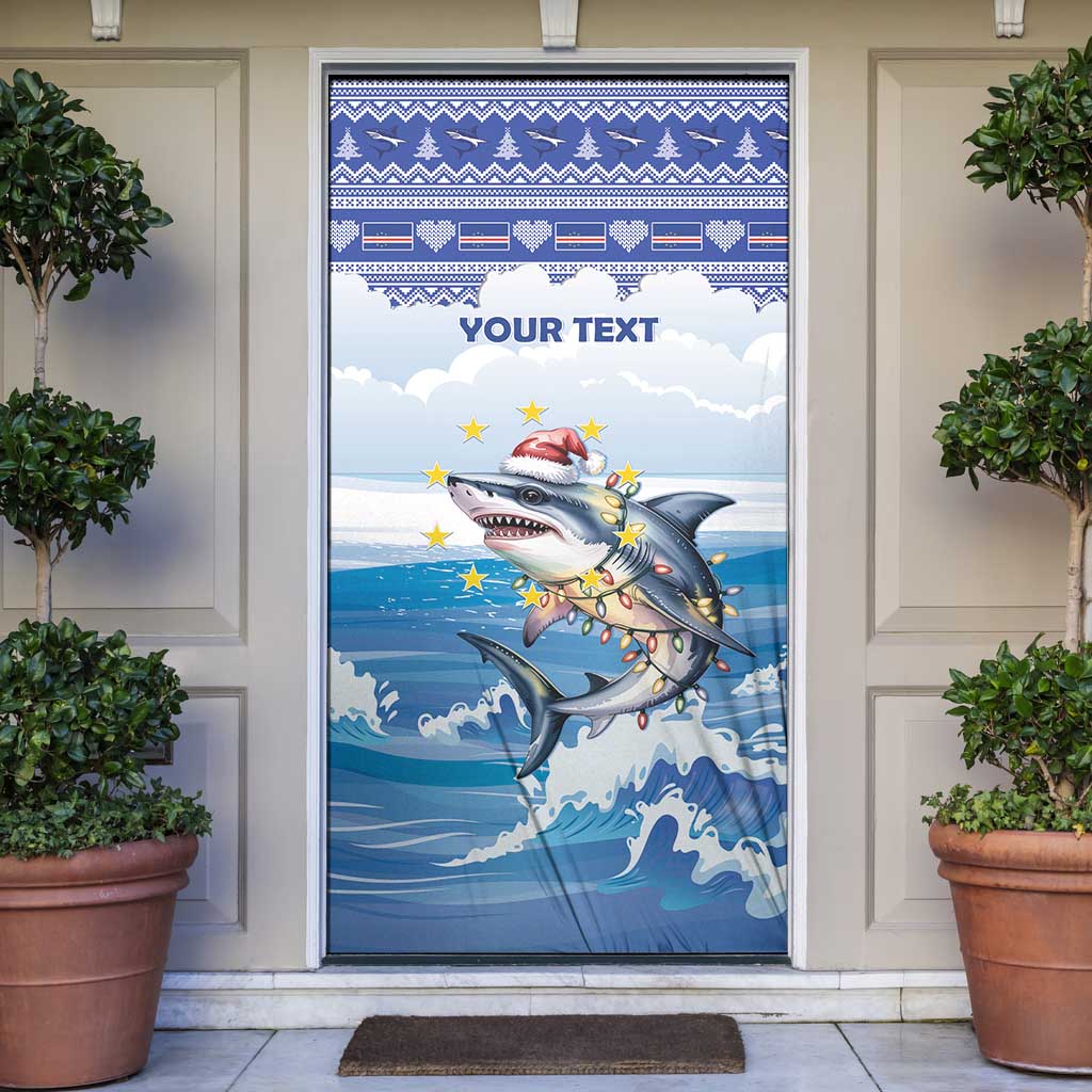 Personalized Cape Verde Football Christmas Door Cover Feliz Natal Tubaroes Azuis - Wonder Print Shop