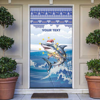 Personalized Cape Verde Football Christmas Door Cover Feliz Natal Tubaroes Azuis - Wonder Print Shop