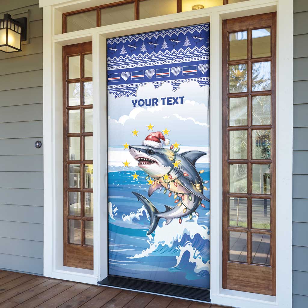 Personalized Cape Verde Football Christmas Door Cover Feliz Natal Tubaroes Azuis - Wonder Print Shop