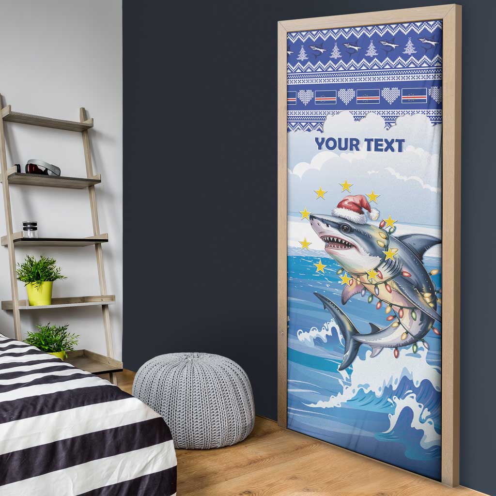 Personalized Cape Verde Football Christmas Door Cover Feliz Natal Tubaroes Azuis - Wonder Print Shop