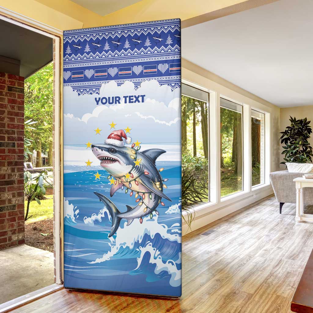 Personalized Cape Verde Football Christmas Door Cover Feliz Natal Tubaroes Azuis - Wonder Print Shop