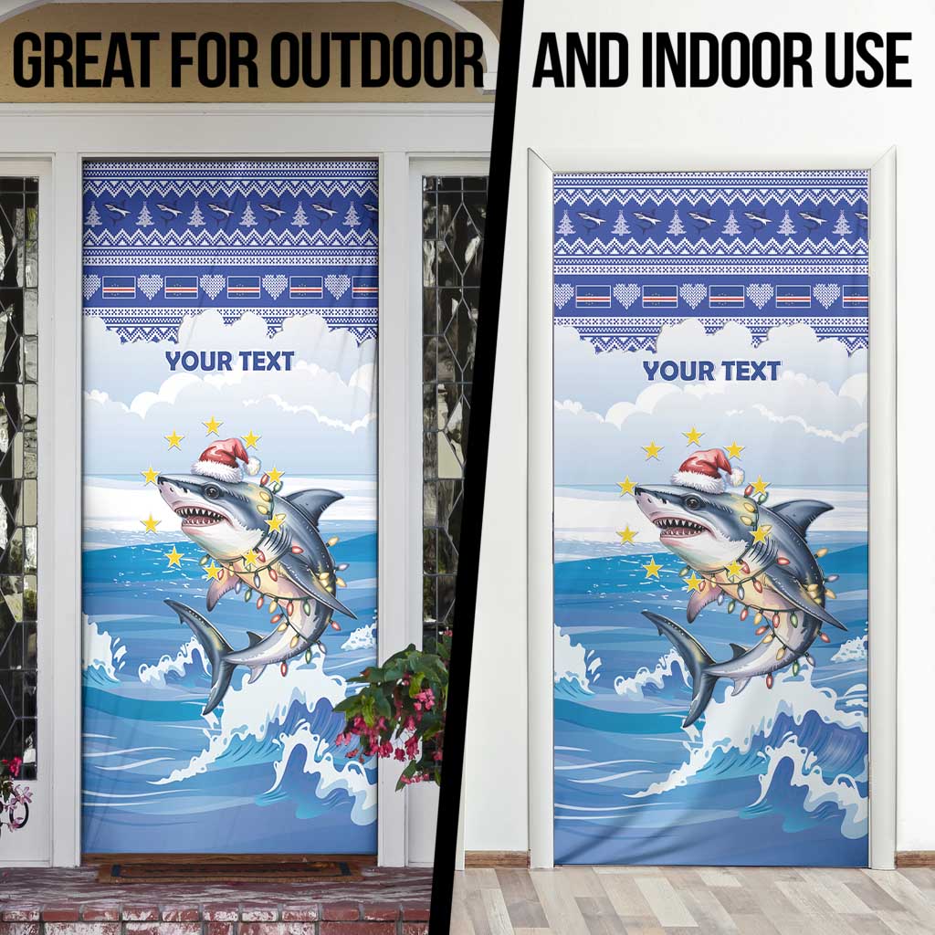 Personalized Cape Verde Football Christmas Door Cover Feliz Natal Tubaroes Azuis - Wonder Print Shop