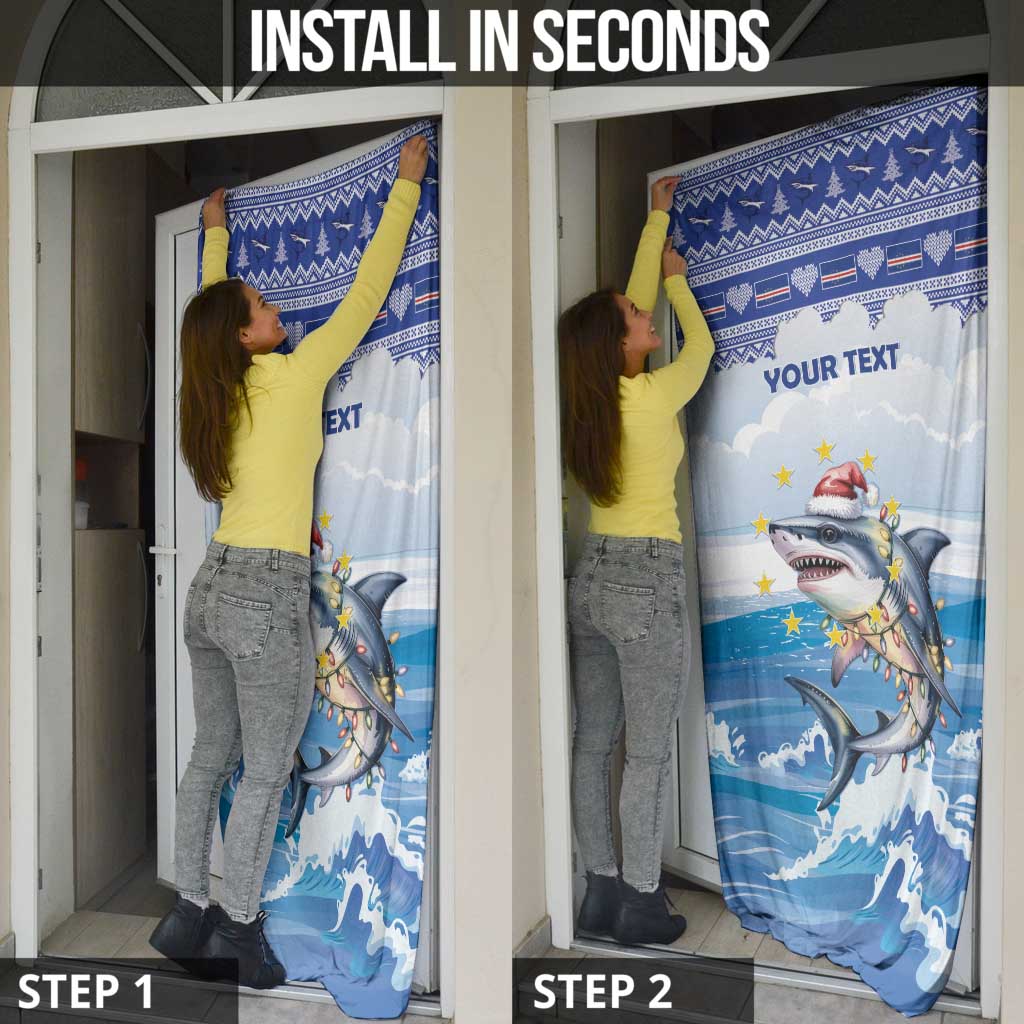 Personalized Cape Verde Football Christmas Door Cover Feliz Natal Tubaroes Azuis - Wonder Print Shop