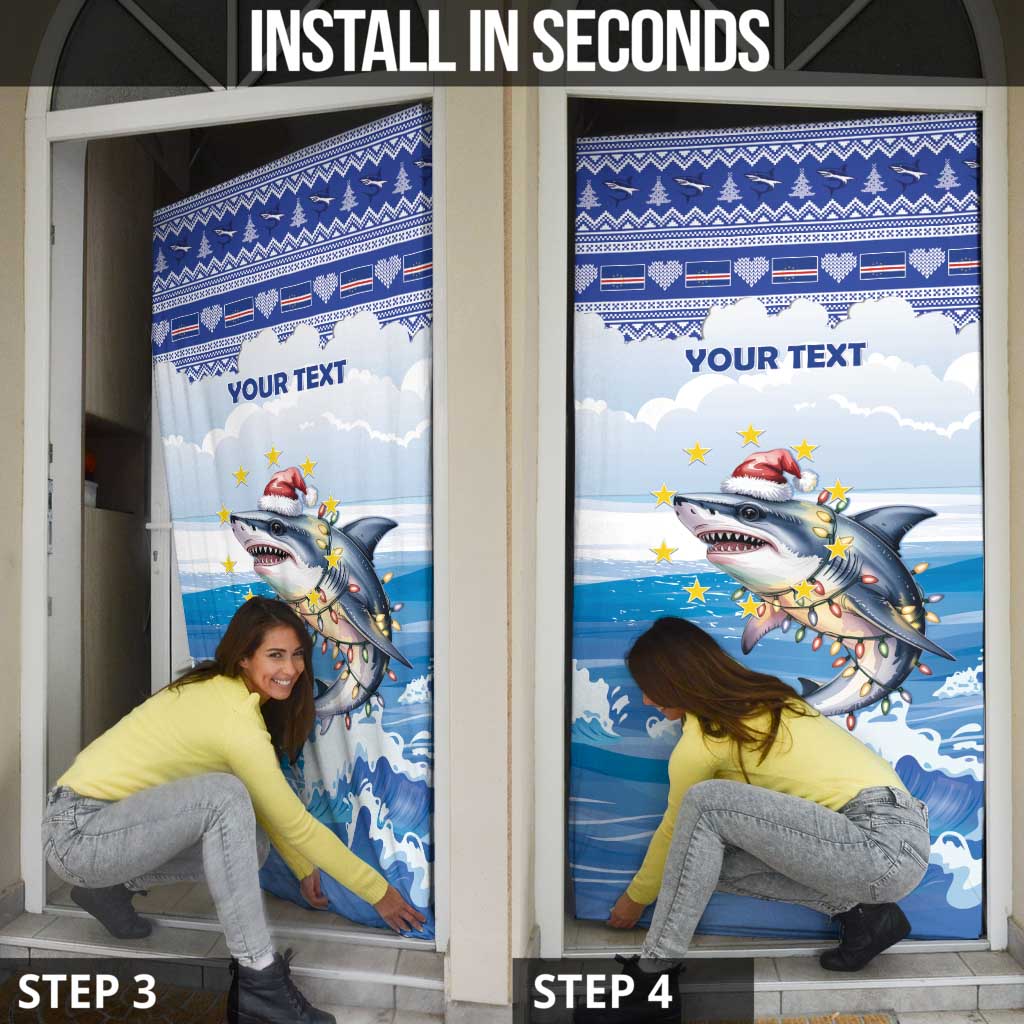 Personalized Cape Verde Football Christmas Door Cover Feliz Natal Tubaroes Azuis - Wonder Print Shop