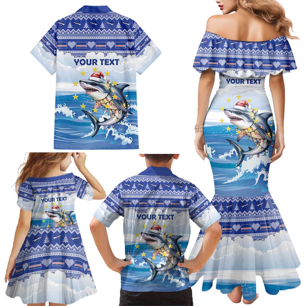 Personalized Cape Verde Football Christmas Family Matching Mermaid Dress and Hawaiian Shirt Feliz Natal Tubaroes Azuis - Wonder Print Shop